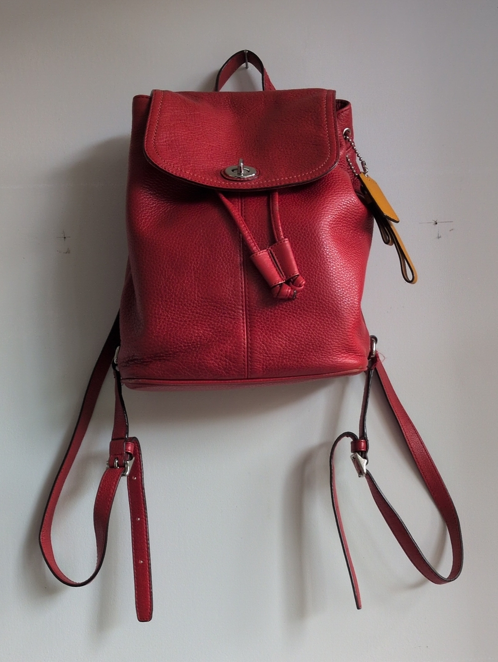 Red Leather Drawstring Backpack